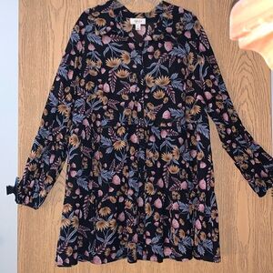 STYLE & CO Black Meadow Boho Floral Print Babydoll Ruffled Tunic